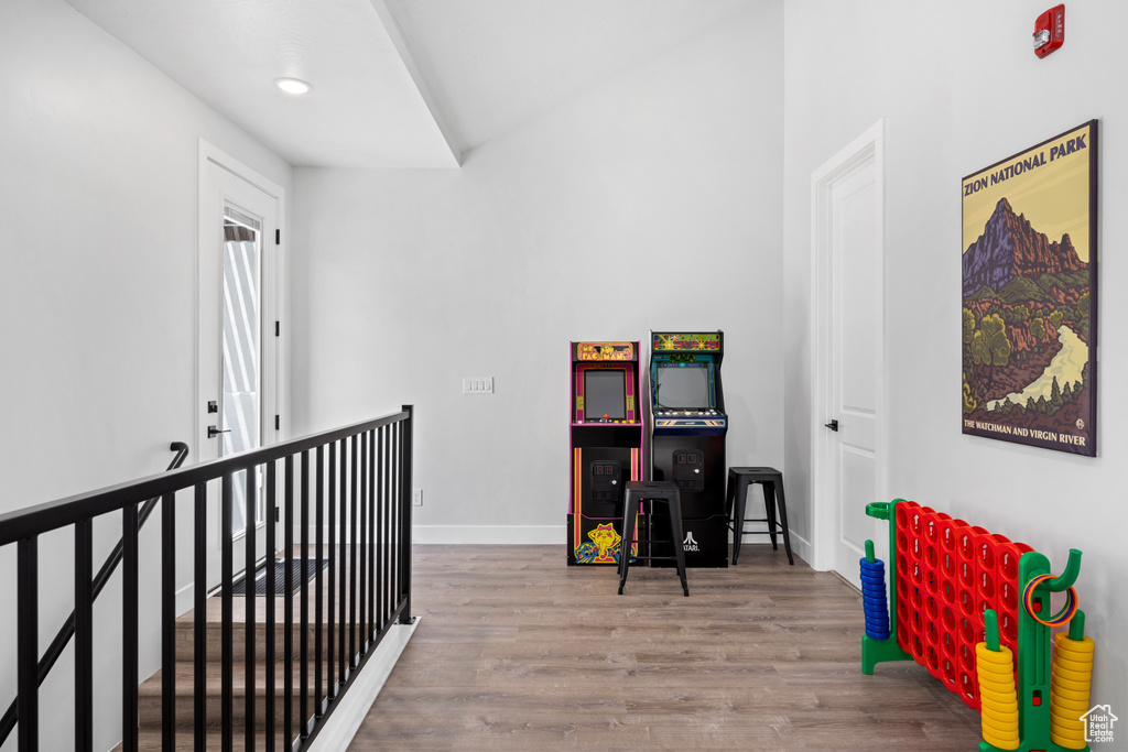 Game room featuring light hardwood / wood-style flooring