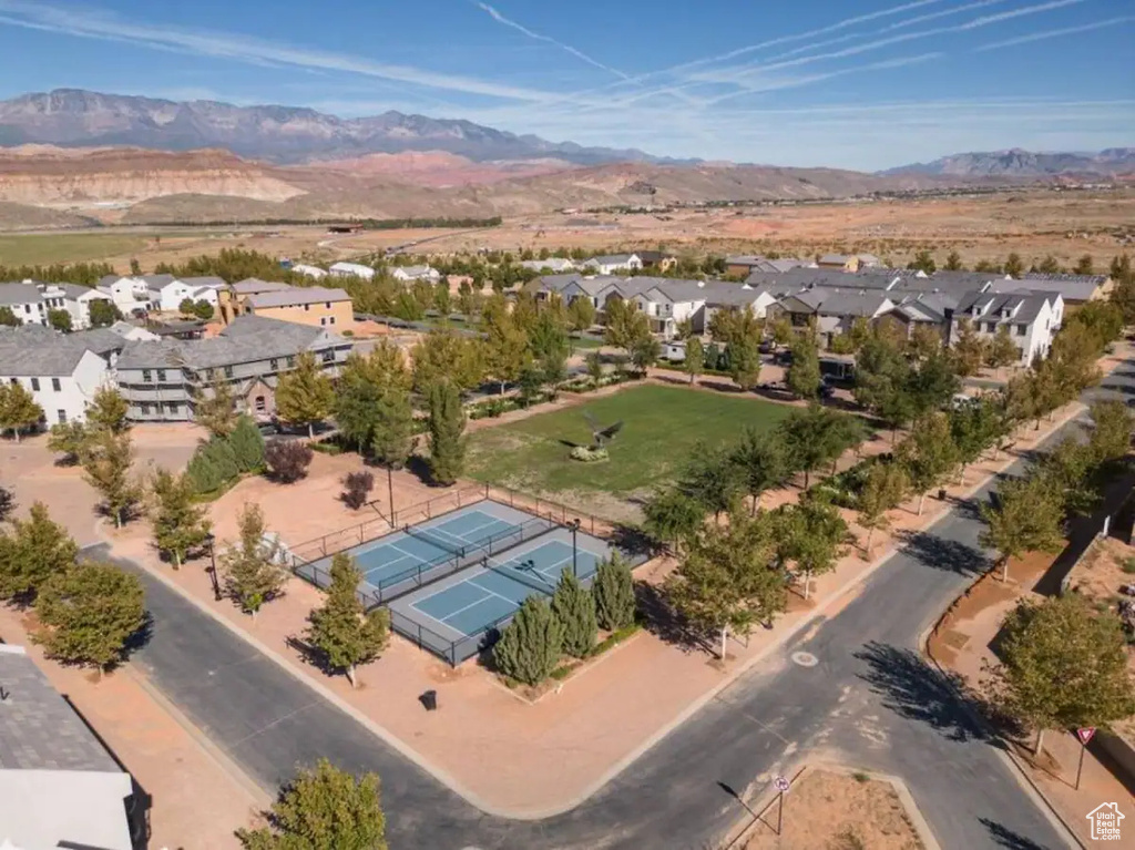 Aerial view featuring a mountain view