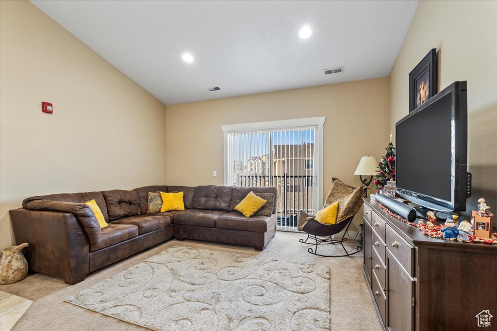 Living room with light carpet