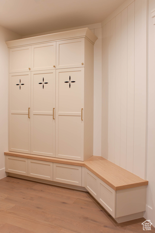 Mudroom featuring light wood-type flooring