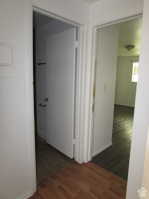 Hallway featuring dark hardwood / wood-style flooring