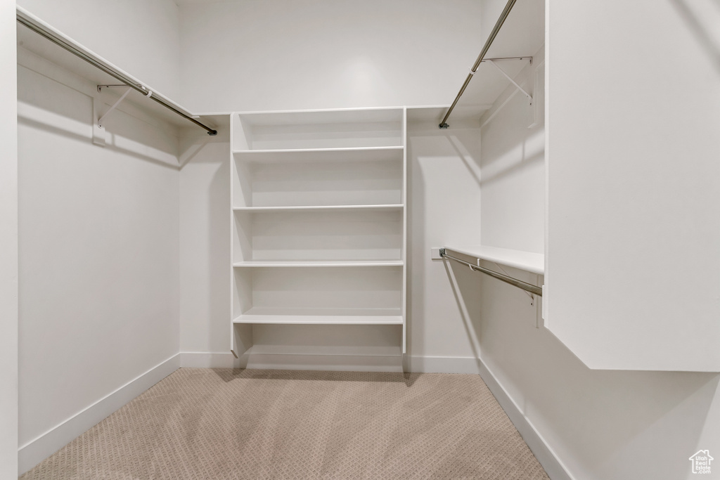 Spacious closet with light carpet