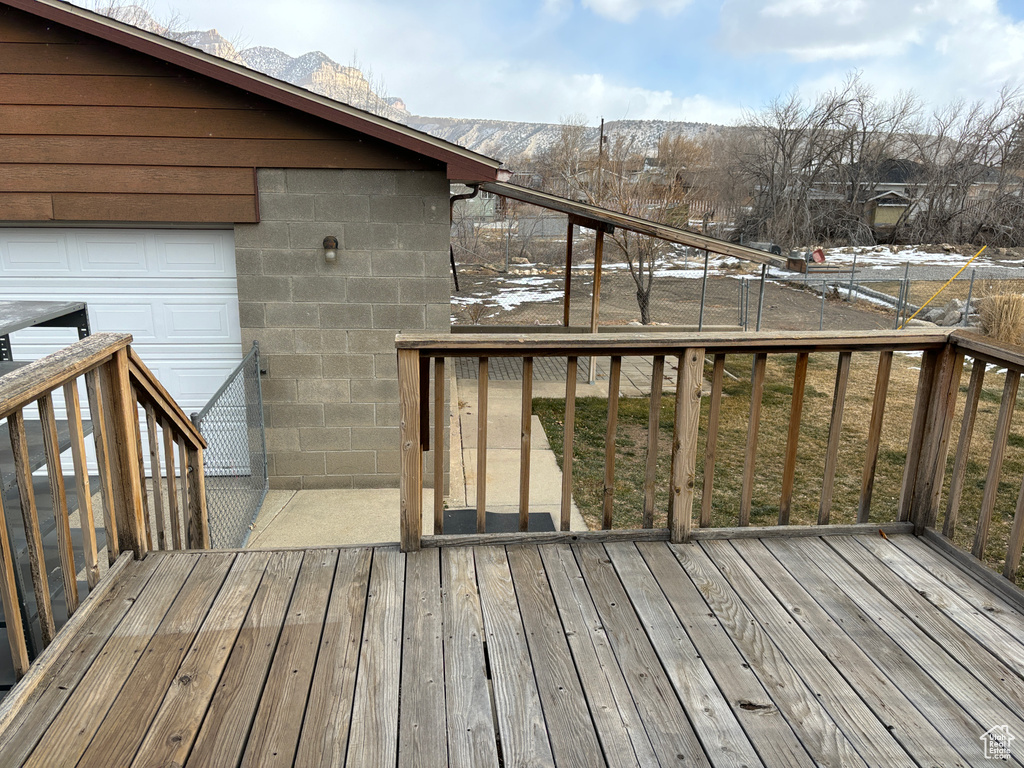 Deck featuring a mountain view