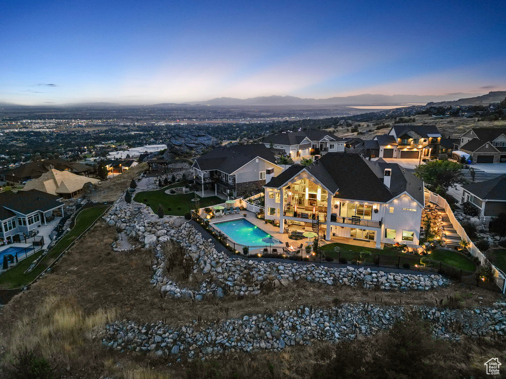 View of aerial view at dusk