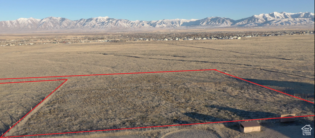 Aerial view featuring a mountain view