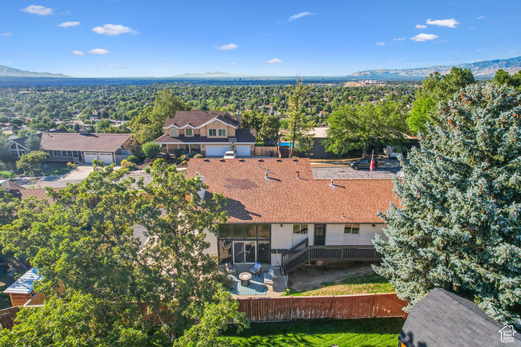 Aerial view featuring a mountain view