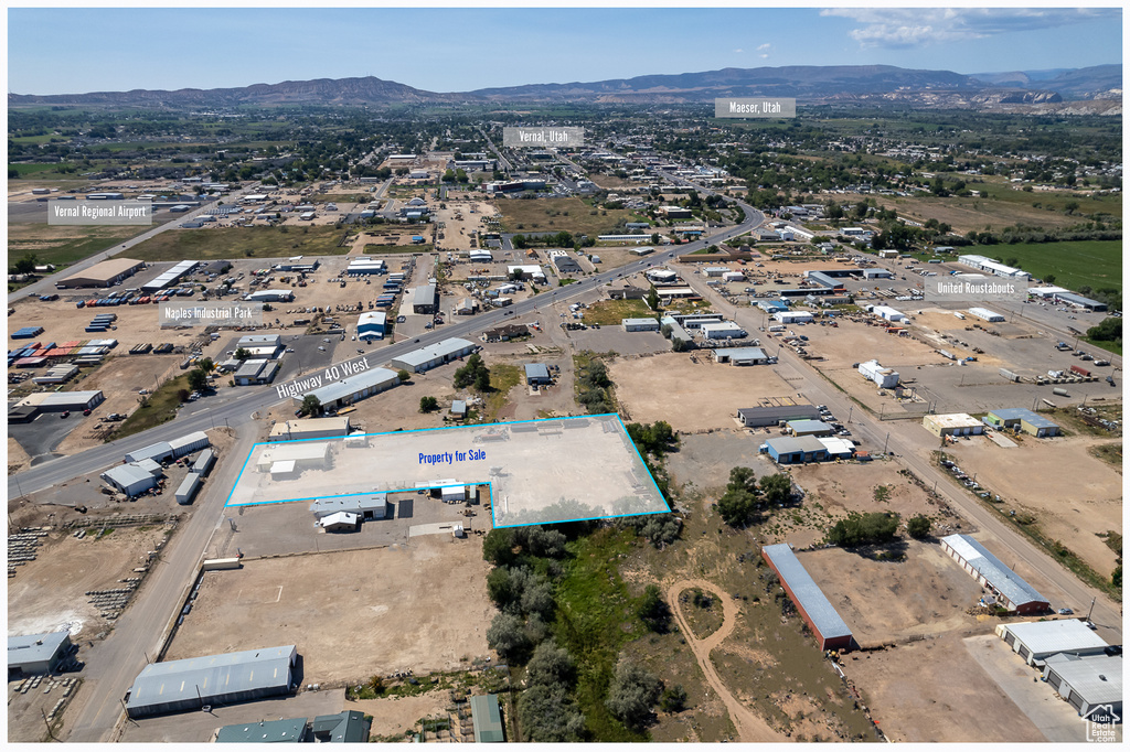 Aerial view featuring a mountain view