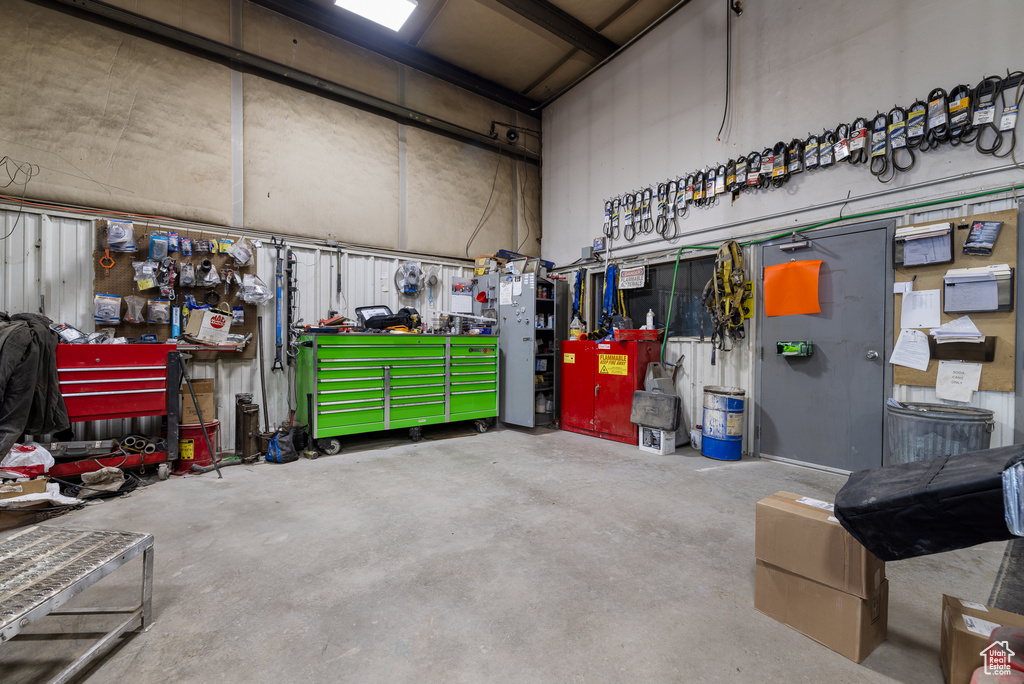 Garage with a workshop area