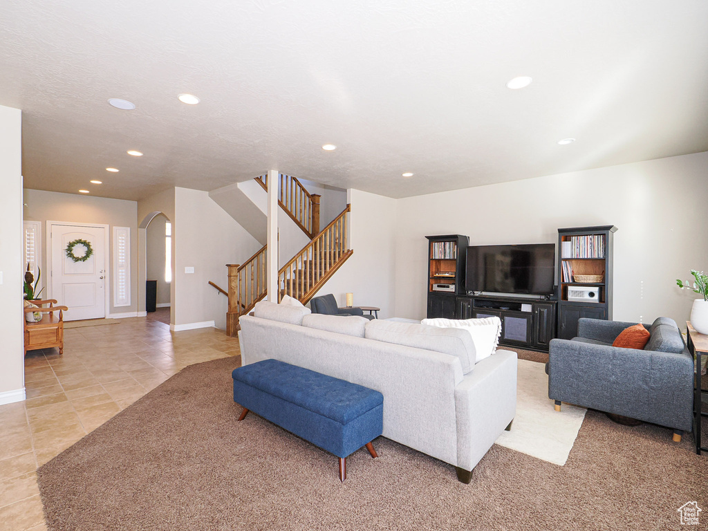 View of tiled living room