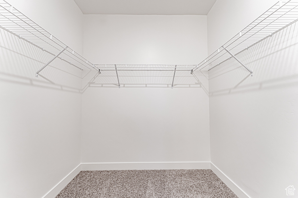 Walk in closet with light colored carpet