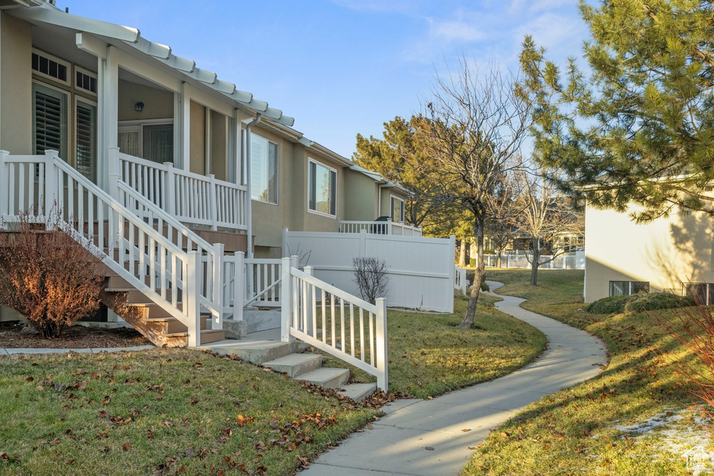 View of home\'s exterior with a lawn