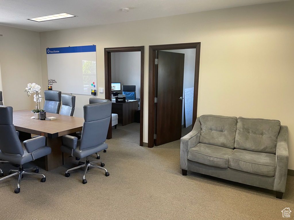 Office with light carpet
