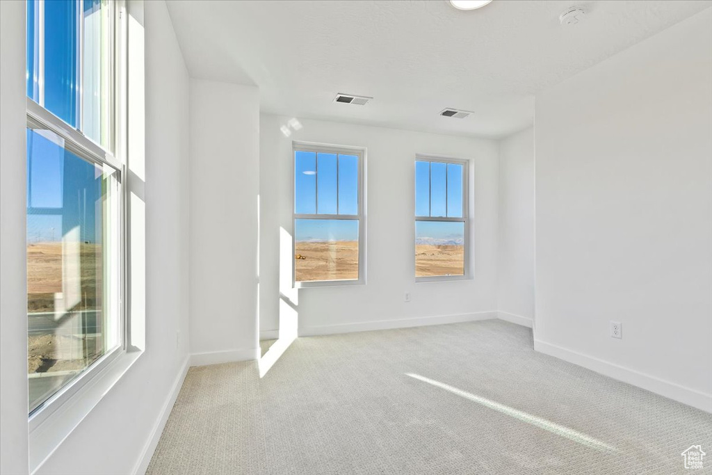 Spare room featuring a healthy amount of sunlight and light colored carpet