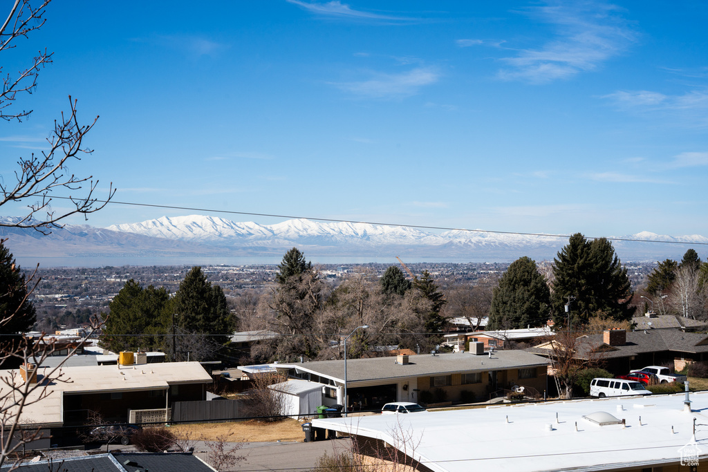 Property view of mountains with a residential view