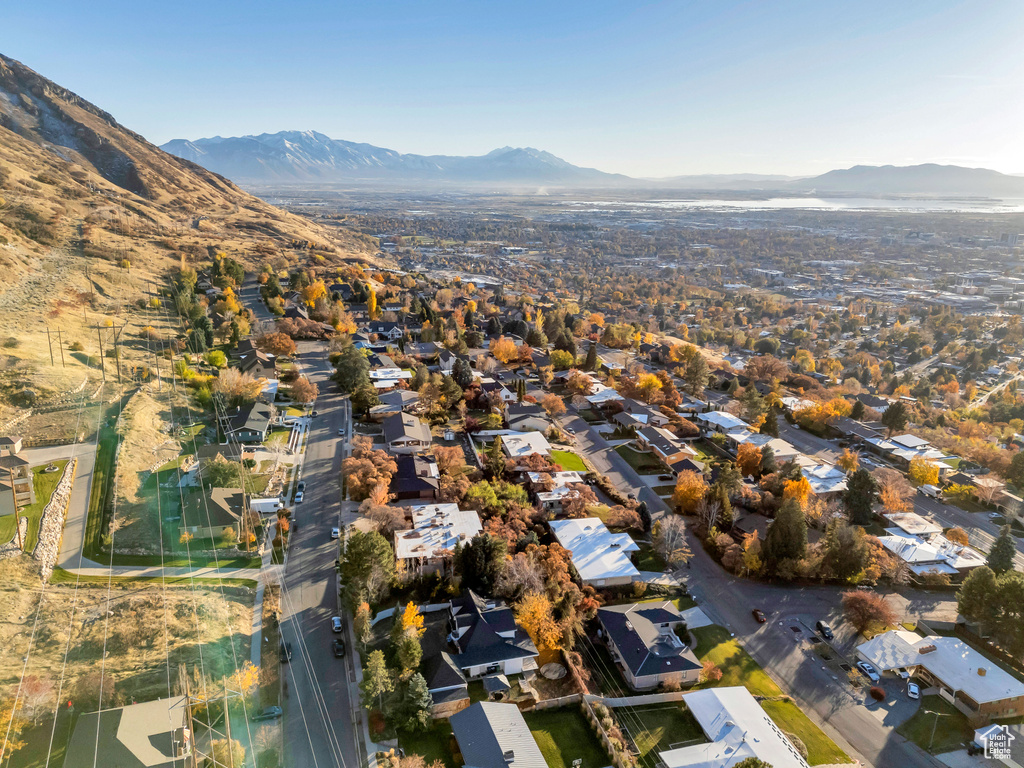 Aerial view featuring a mountain view