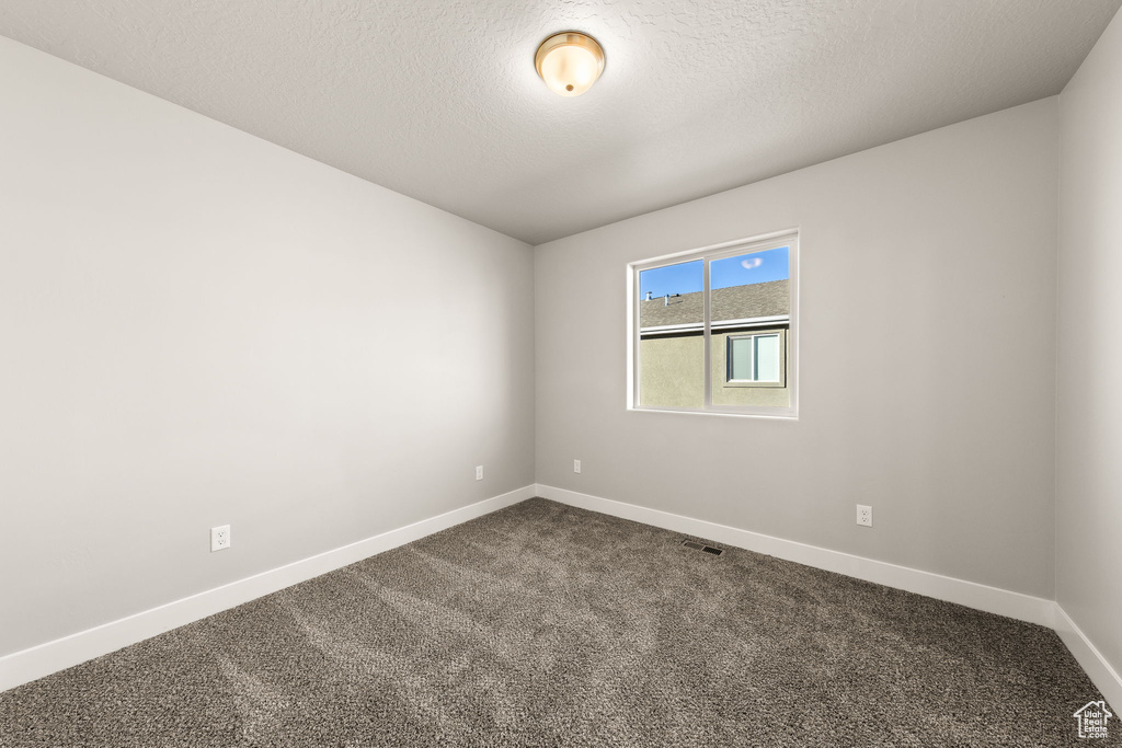 Carpeted spare room with a textured ceiling