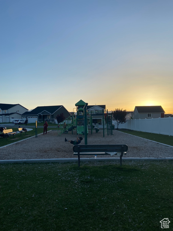 Community play area with a lawn