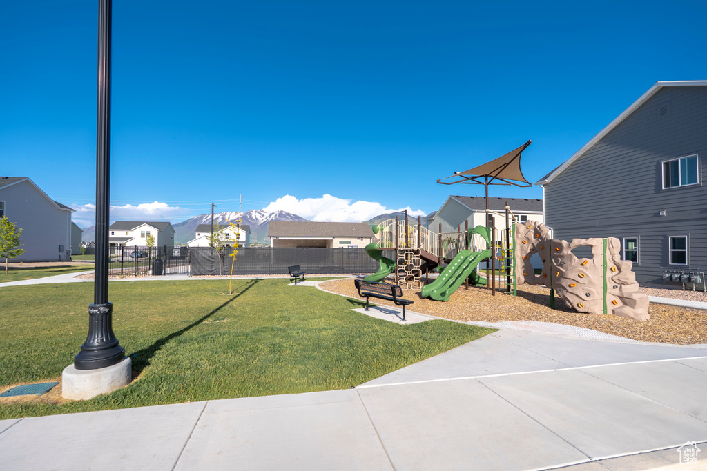 Communal playground with a residential view