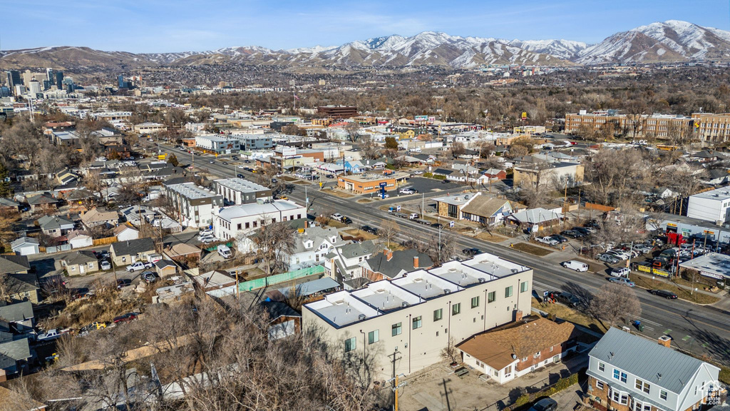 Drone / aerial view with a mountain view