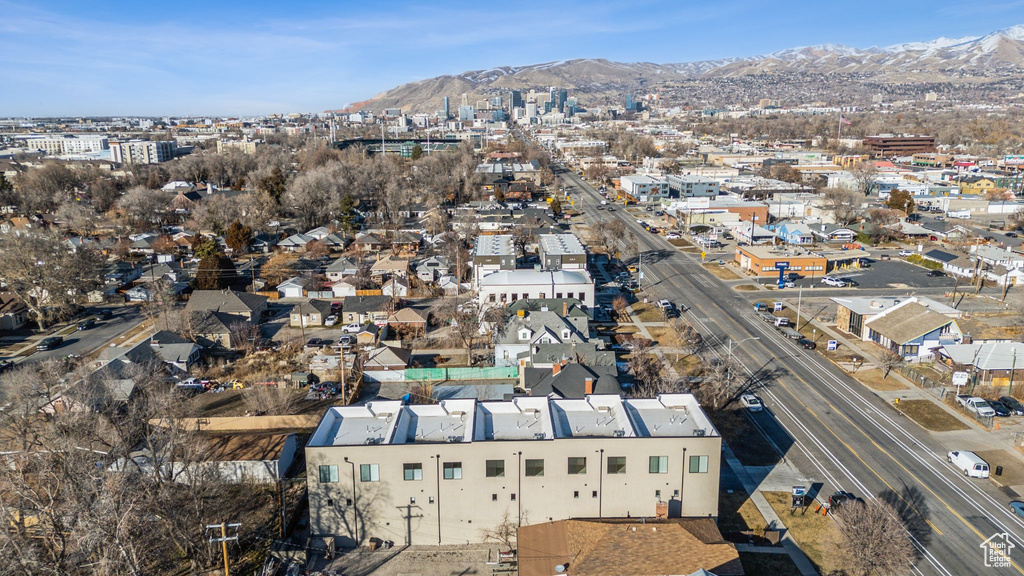 Drone / aerial view with a mountain view