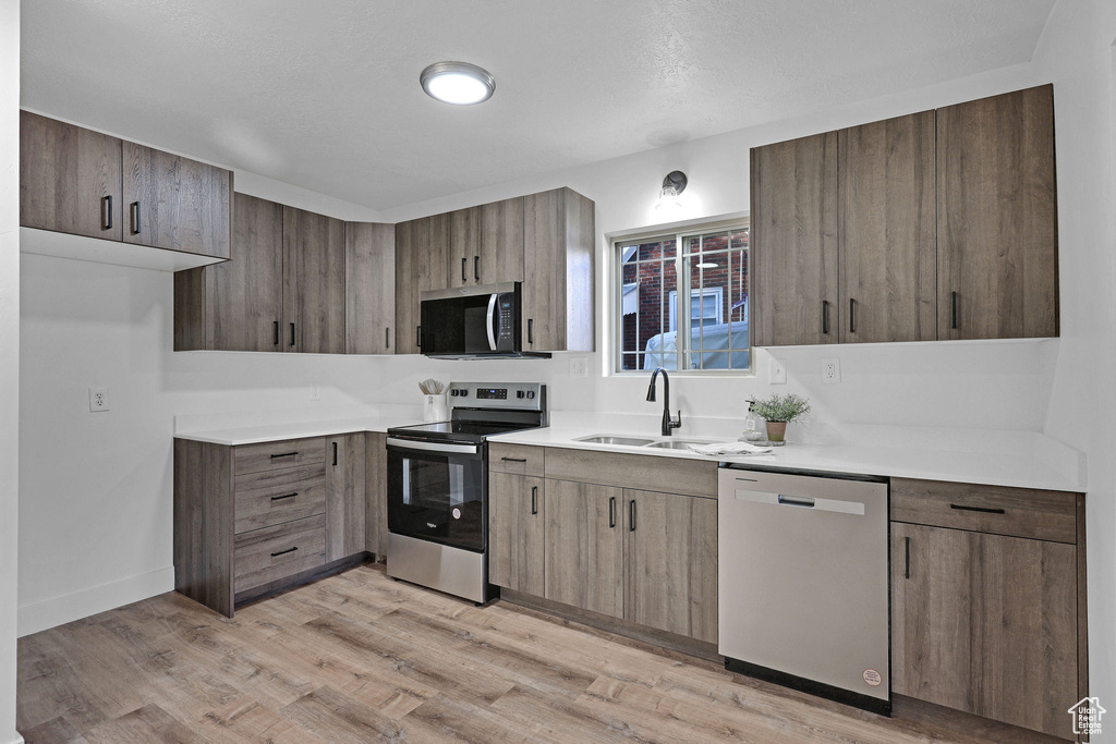 Kitchen featuring sink, light hardwood / wood-style flooring, and stainless steel appliances