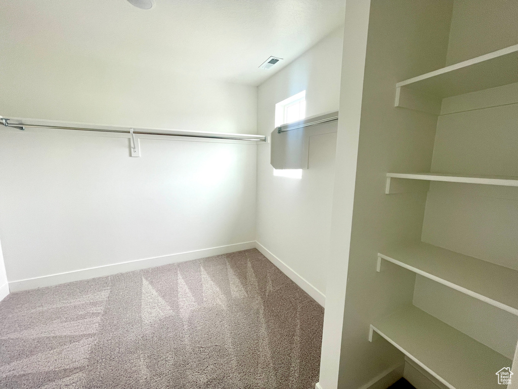 Walk in closet with visible vents and carpet floors
