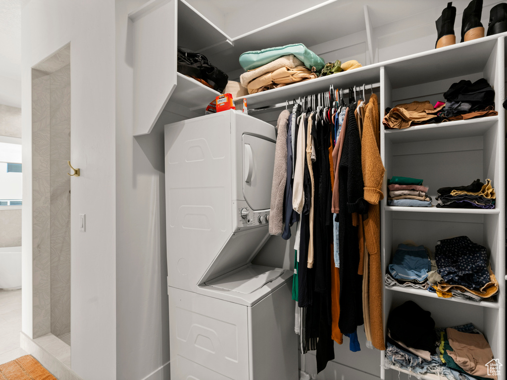 Spacious closet with stacked washer / drying machine