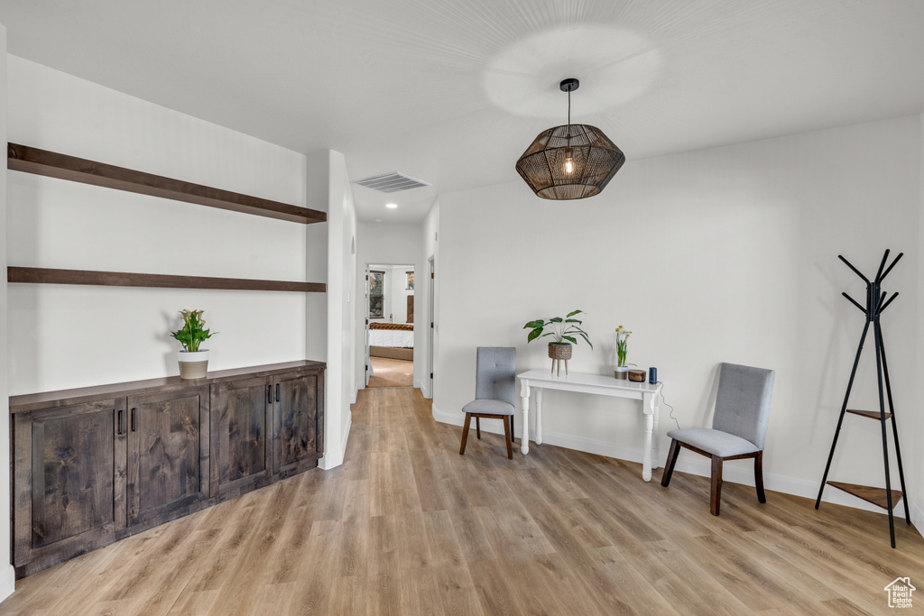 Interior space with light hardwood / wood-style flooring