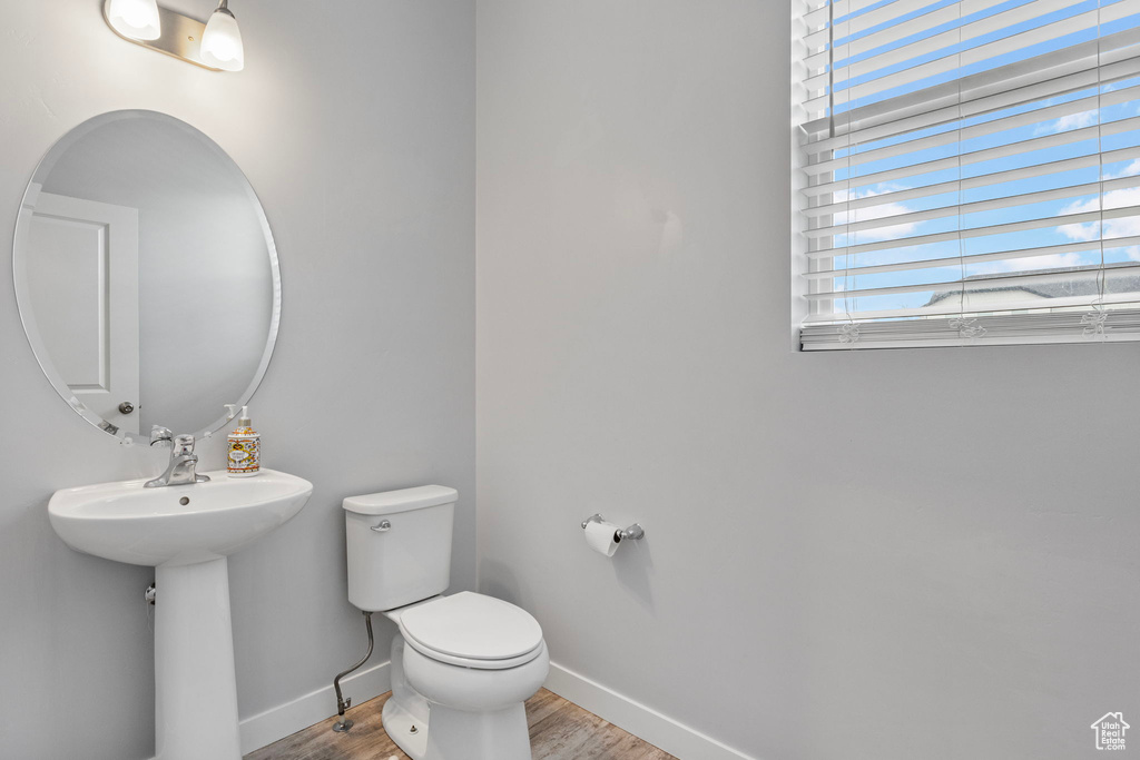 Bathroom featuring hardwood / wood-style flooring, toilet, and sink