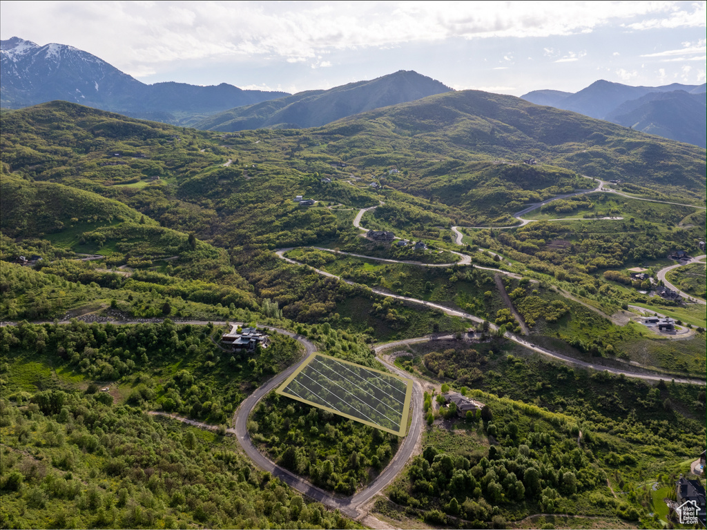 Bird's eye view of a mountainous background