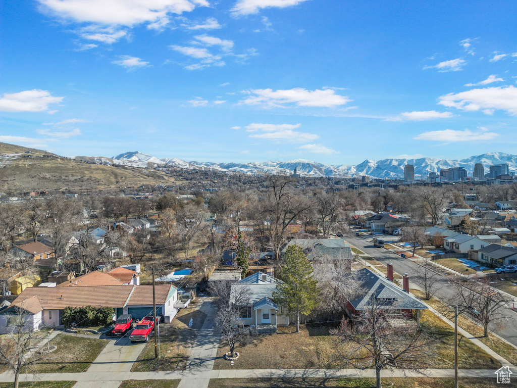 Aerial view featuring a mountain view