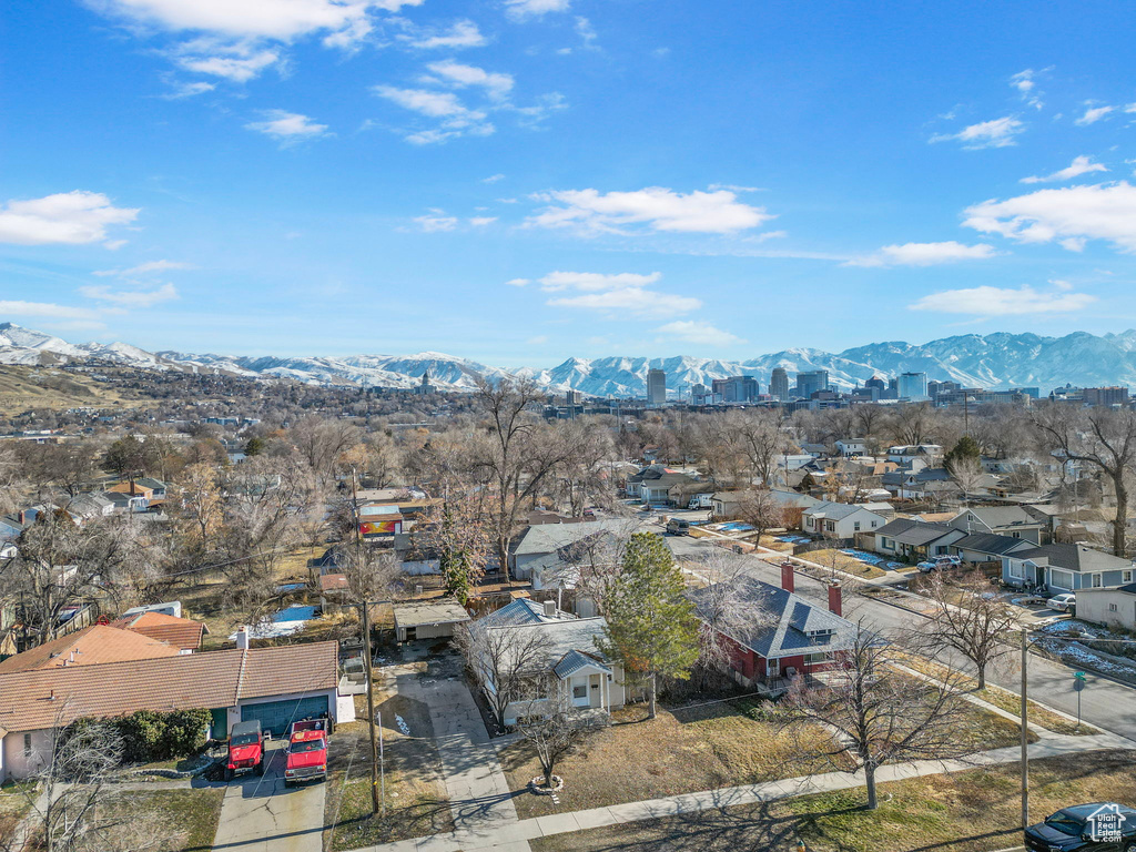 Drone / aerial view with a mountain view