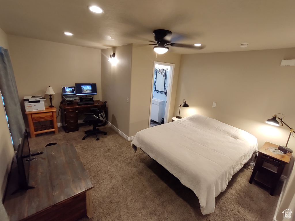 Bedroom with recessed lighting, baseboards, and carpet