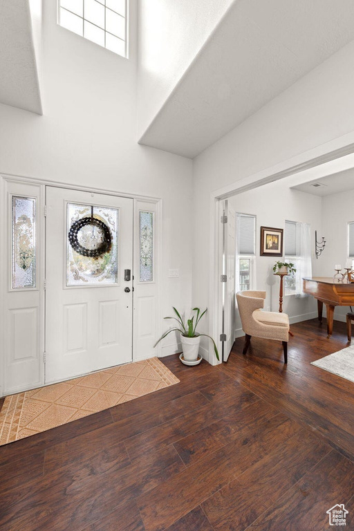 Entrance foyer featuring dark wood-type flooring