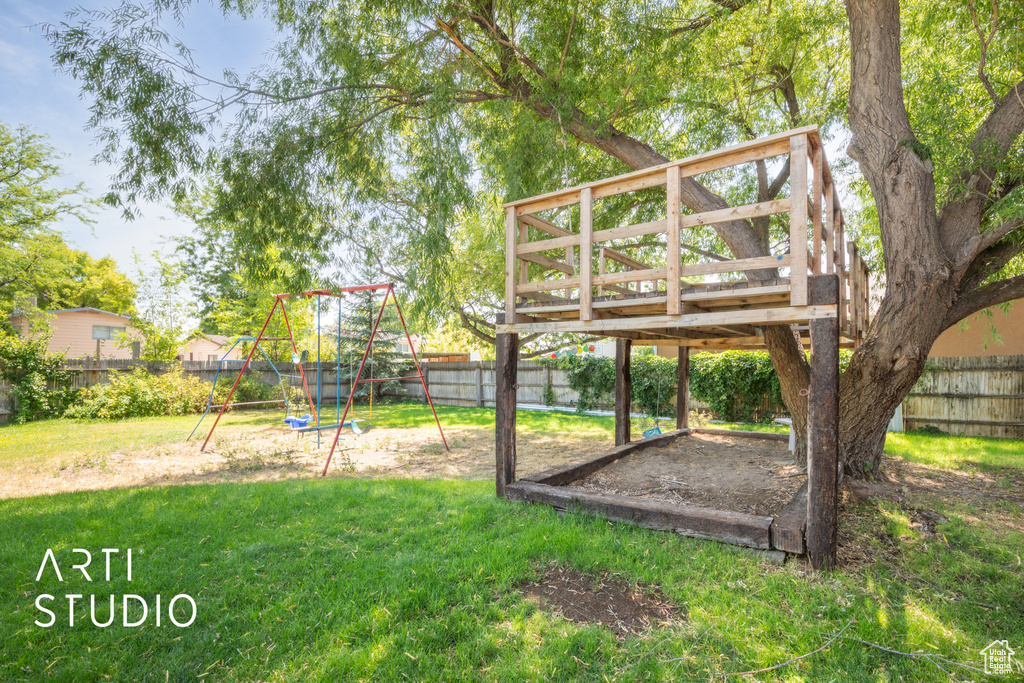 View of yard with a playground