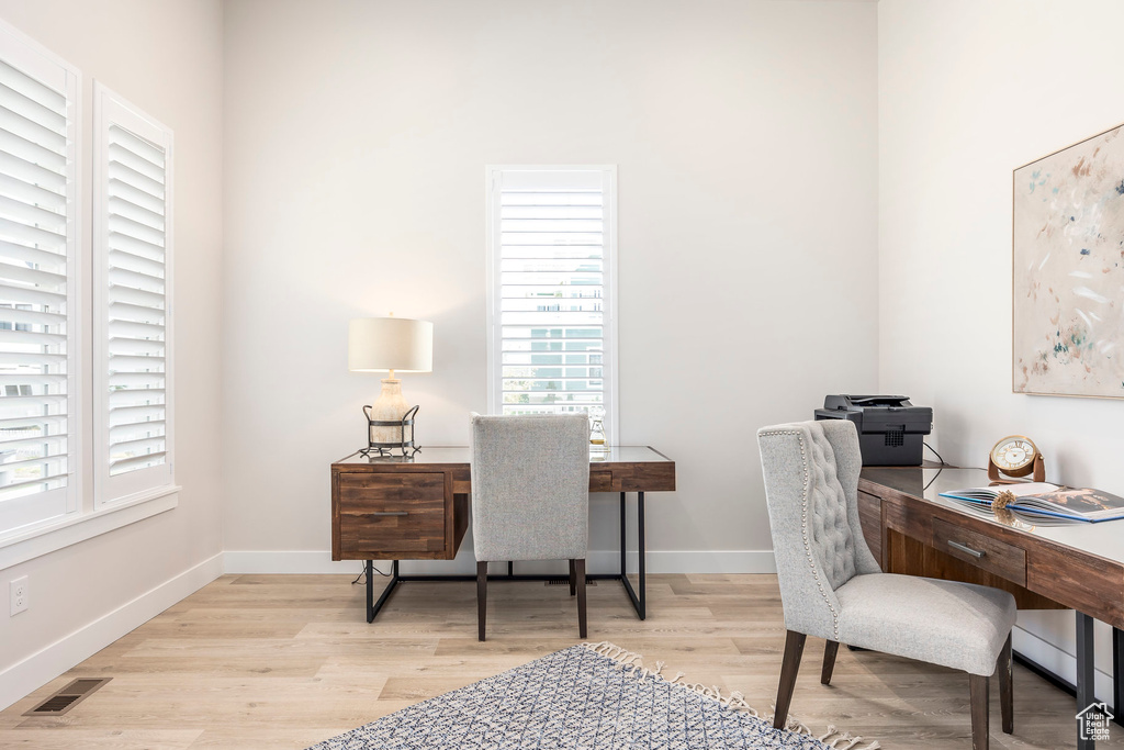 Office featuring light wood-type flooring