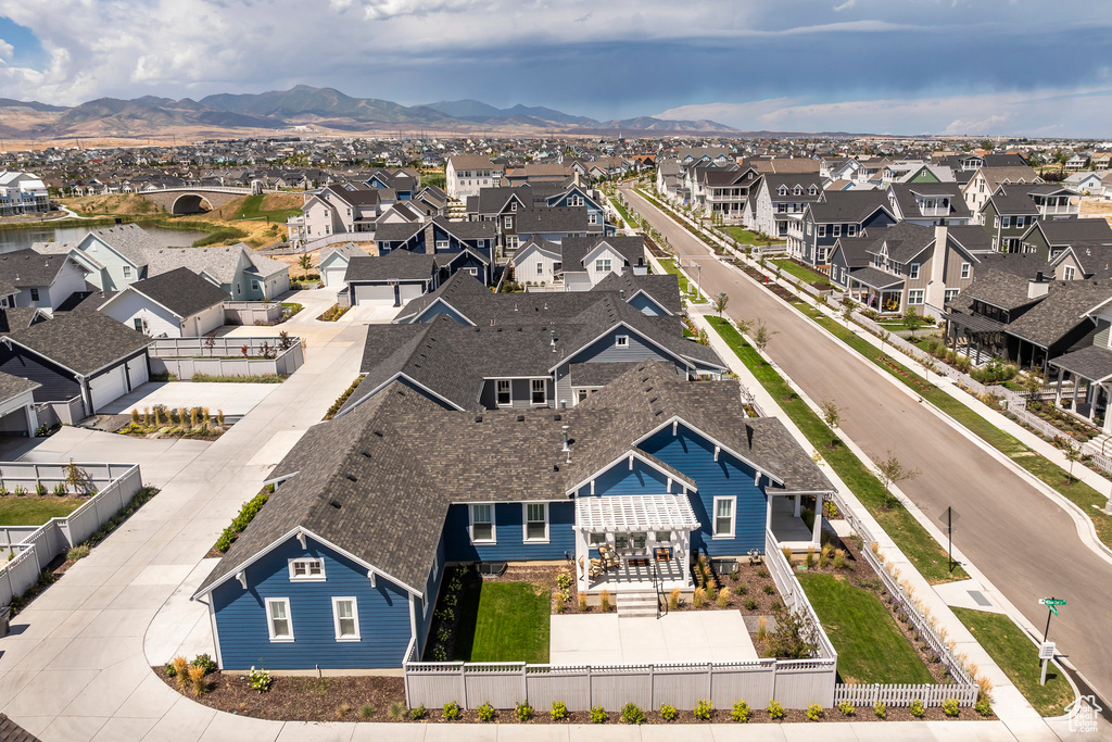 Aerial view featuring a mountain view