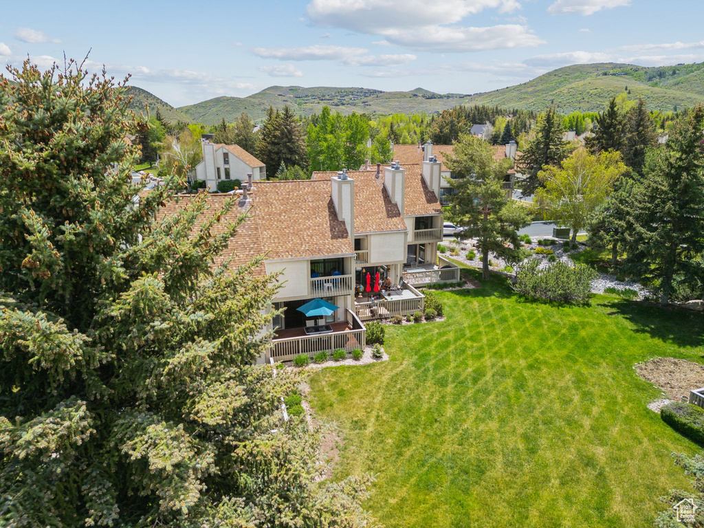 Bird's eye view of a mountainous background