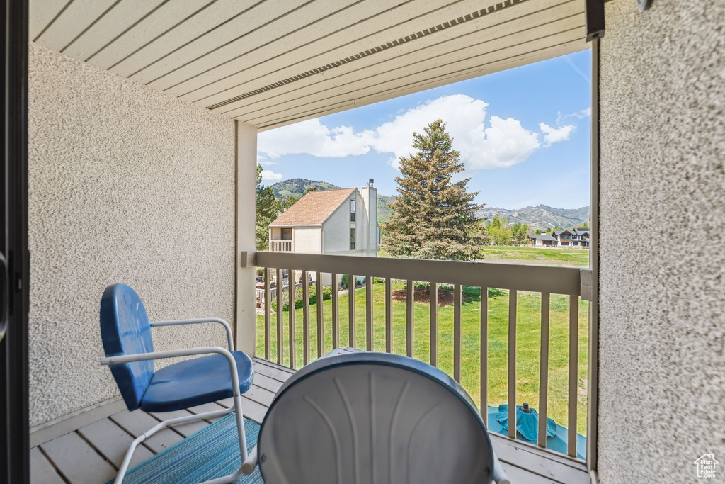 Balcony with a mountain view