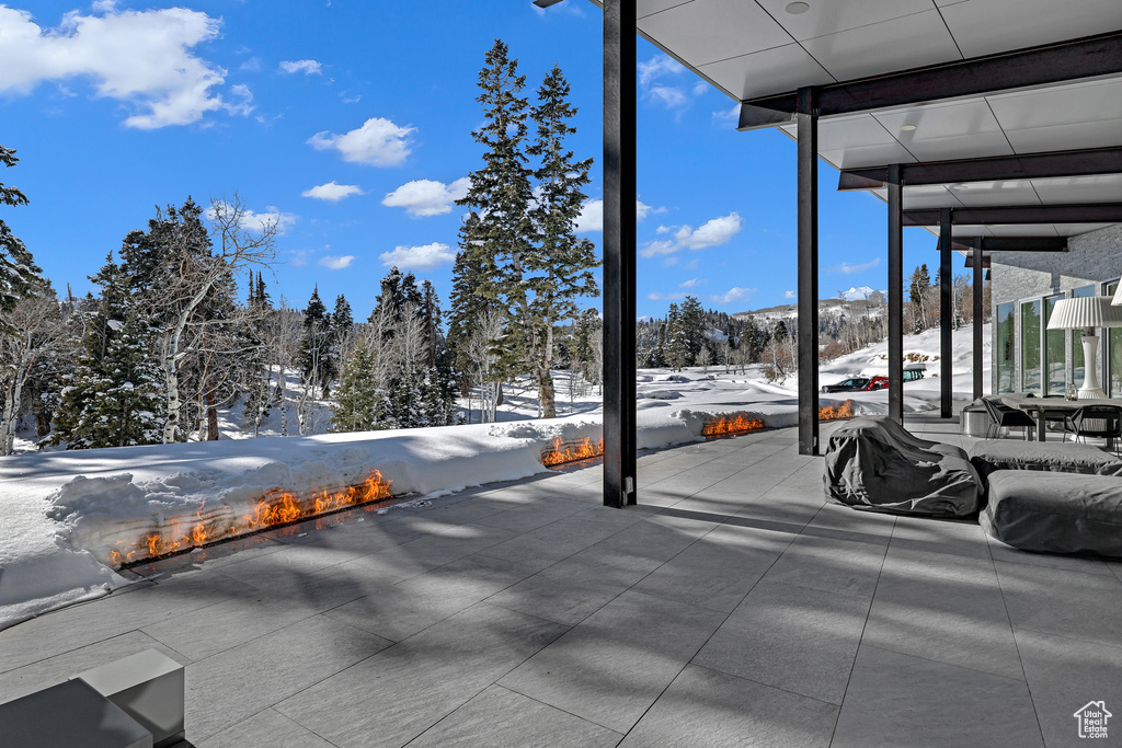 View of snow covered patio