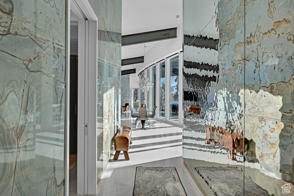 Interior space with a high ceiling