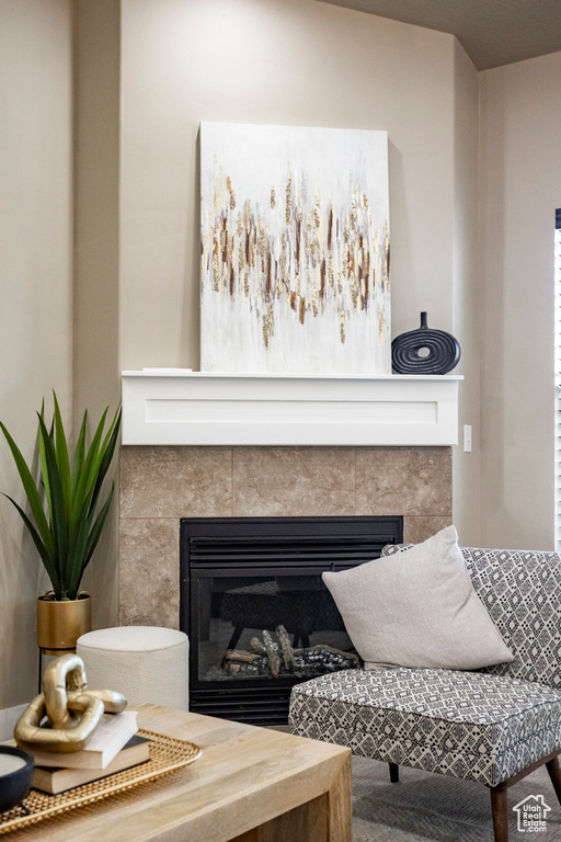 Detailed view of a tiled fireplace