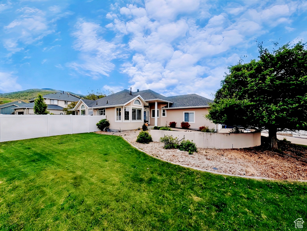 Rear view of property featuring stucco siding