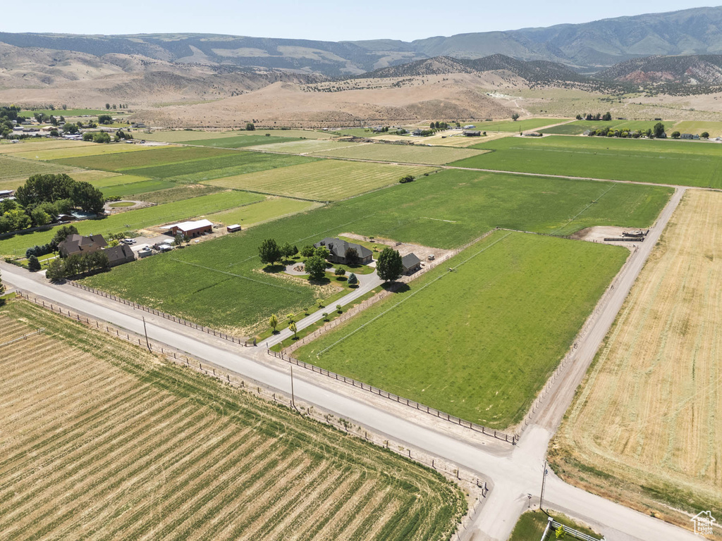 View of rural area with extensive farmland and a mountain backdrop