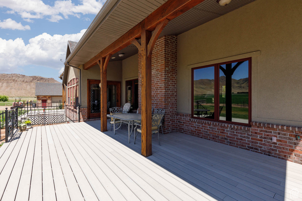 Deck featuring a mountain view