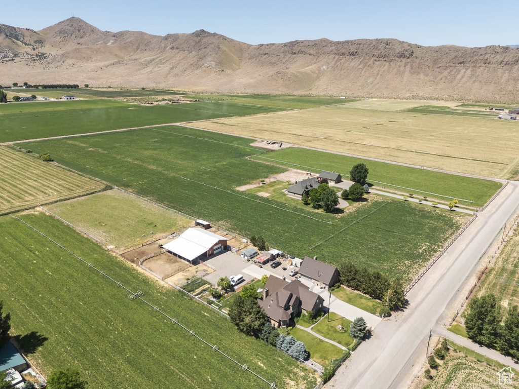 View of property location featuring rural landscape, large plots for crops, and a mountainous background