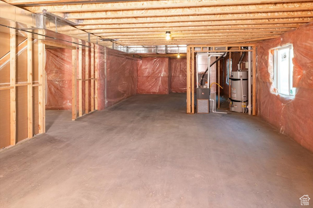 Basement with secured water heater