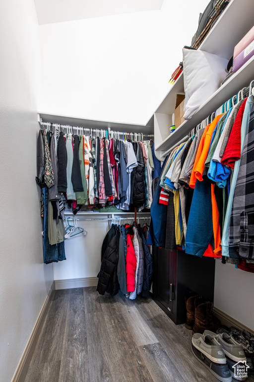 Spacious closet with hardwood / wood-style floors