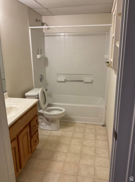 Full bathroom featuring shower / bathtub combination, vanity, and toilet