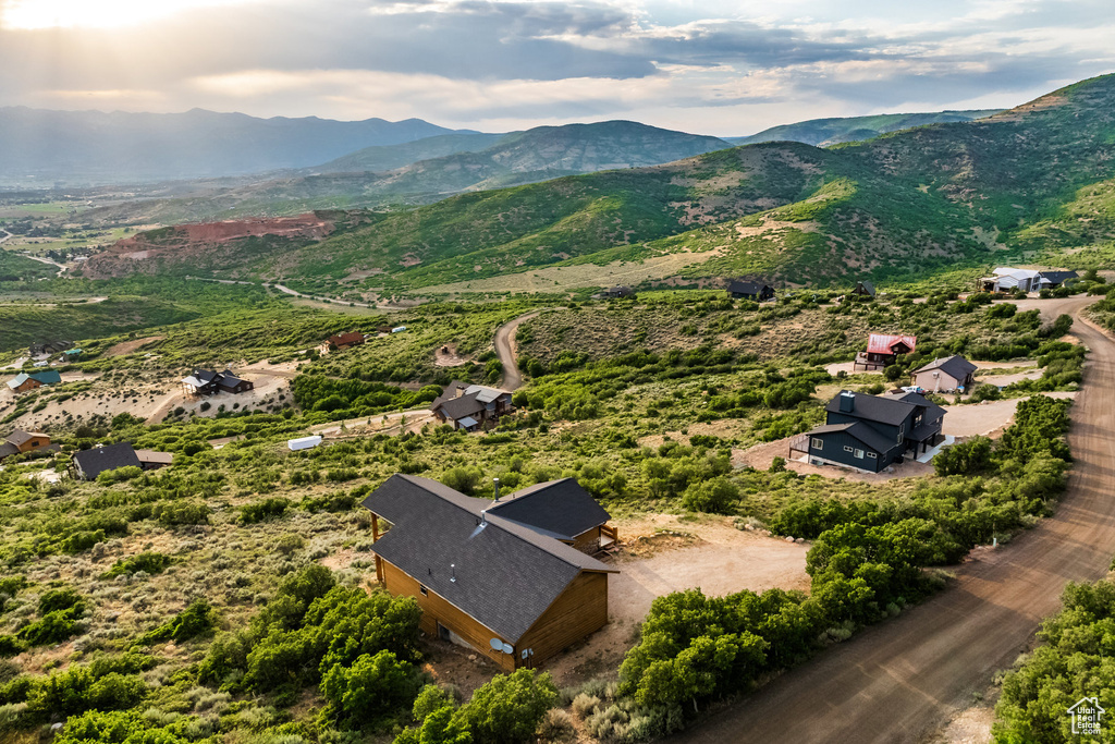 Bird\'s eye view of a mountain backdrop